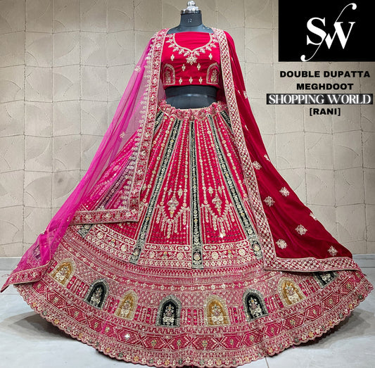 Something different maroon Velvet bridal Lehenga