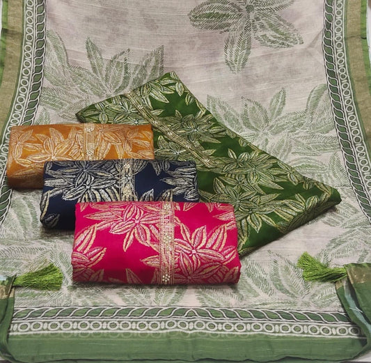 Amazing green pink mustard unstitched salwar suit dress material (free size)