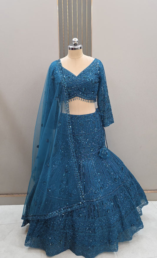 Lovely Red Fish Cut crop top Lehenga