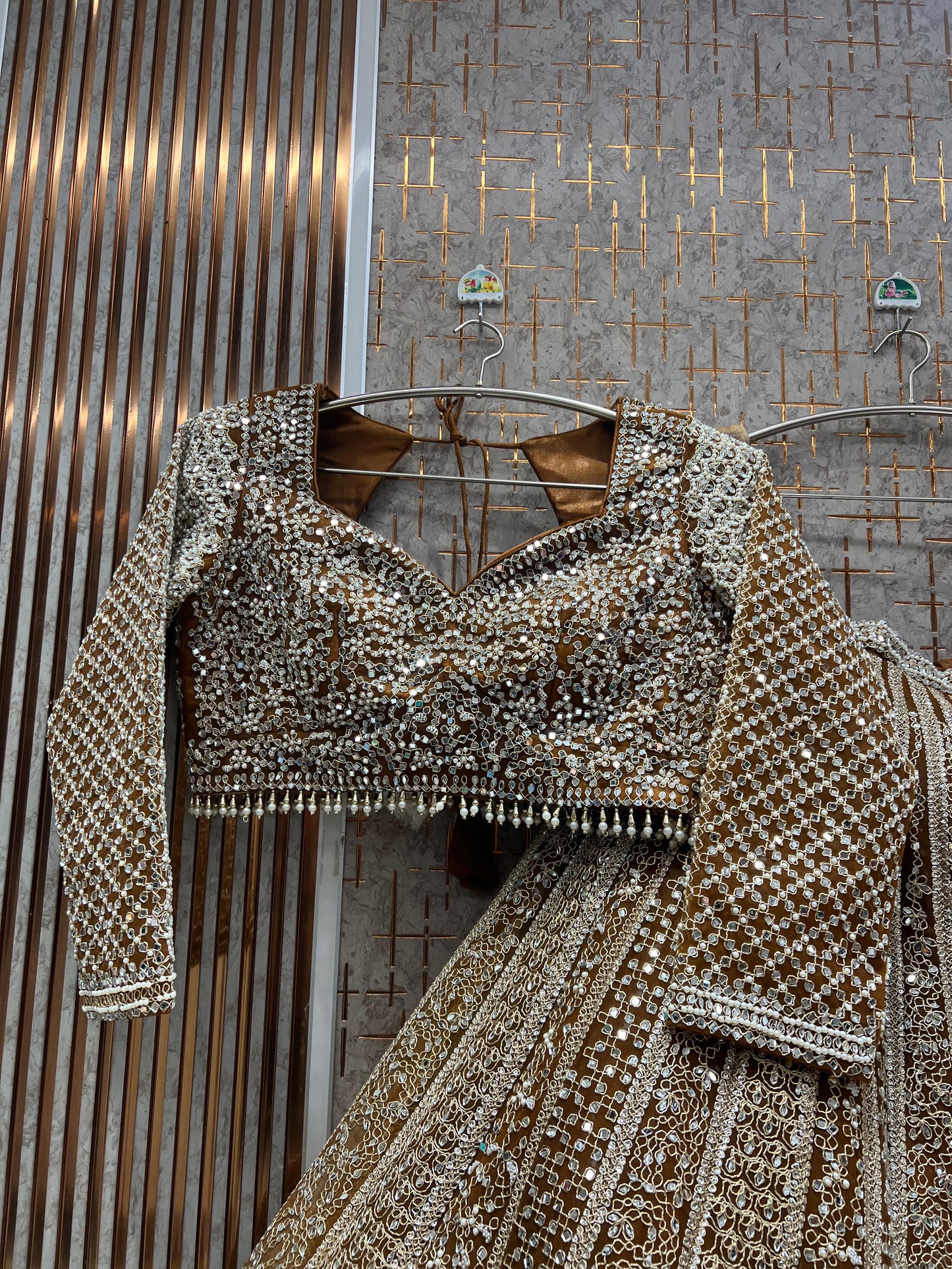 Lavender Mirror Work Crop Top Ready to wear Lehenga