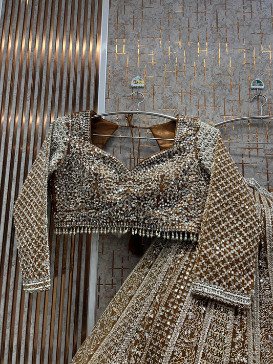 Mustard Mirror Work Crop Top Ready to wear Lehenga
