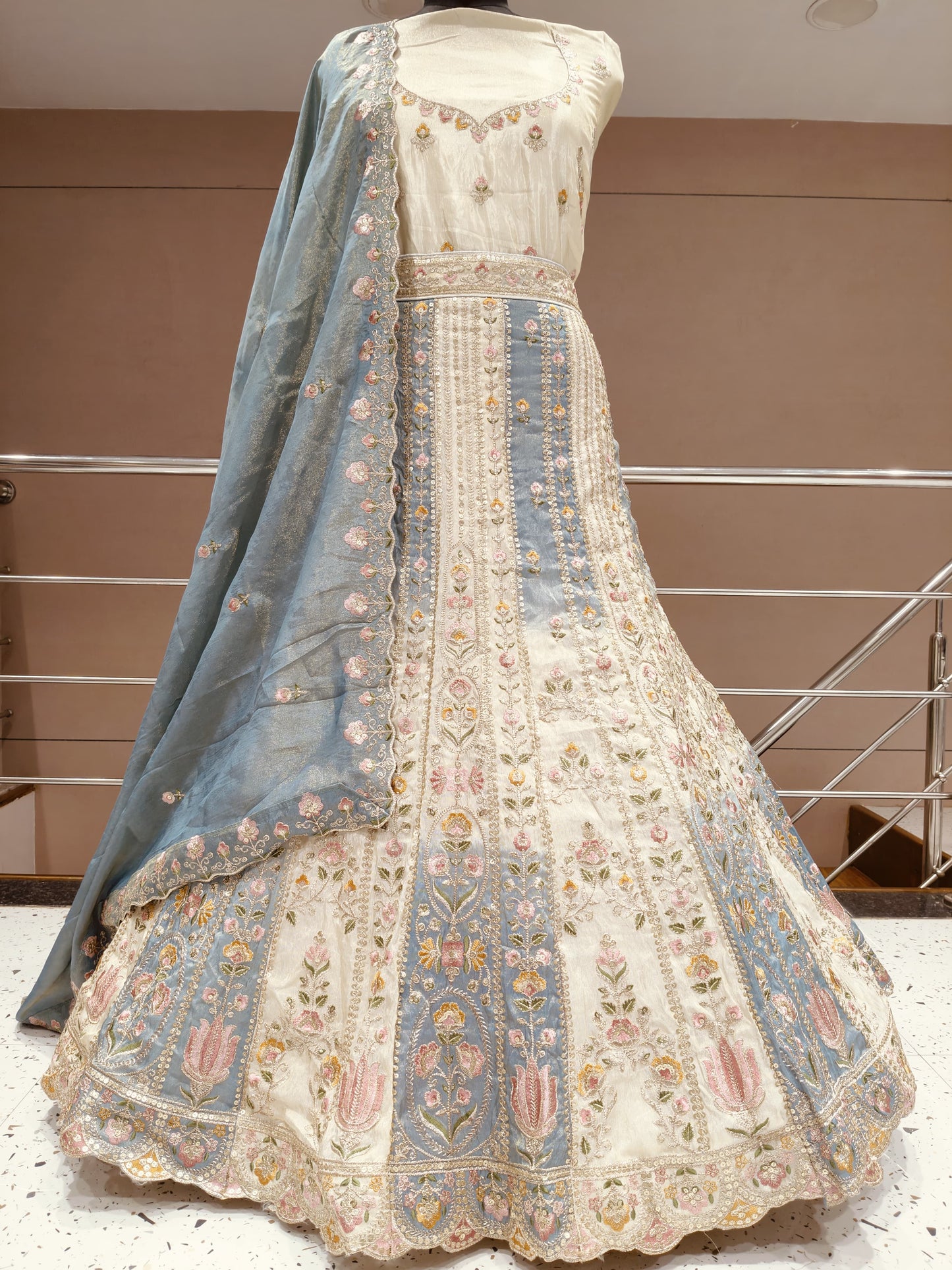 Orange White Designer Lehenga