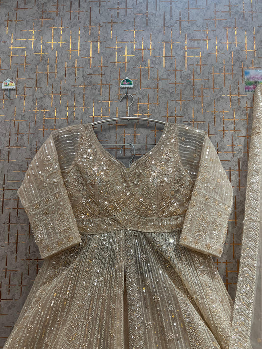 Beige Golden Farshi garara muslim Bride Long Indo Dress