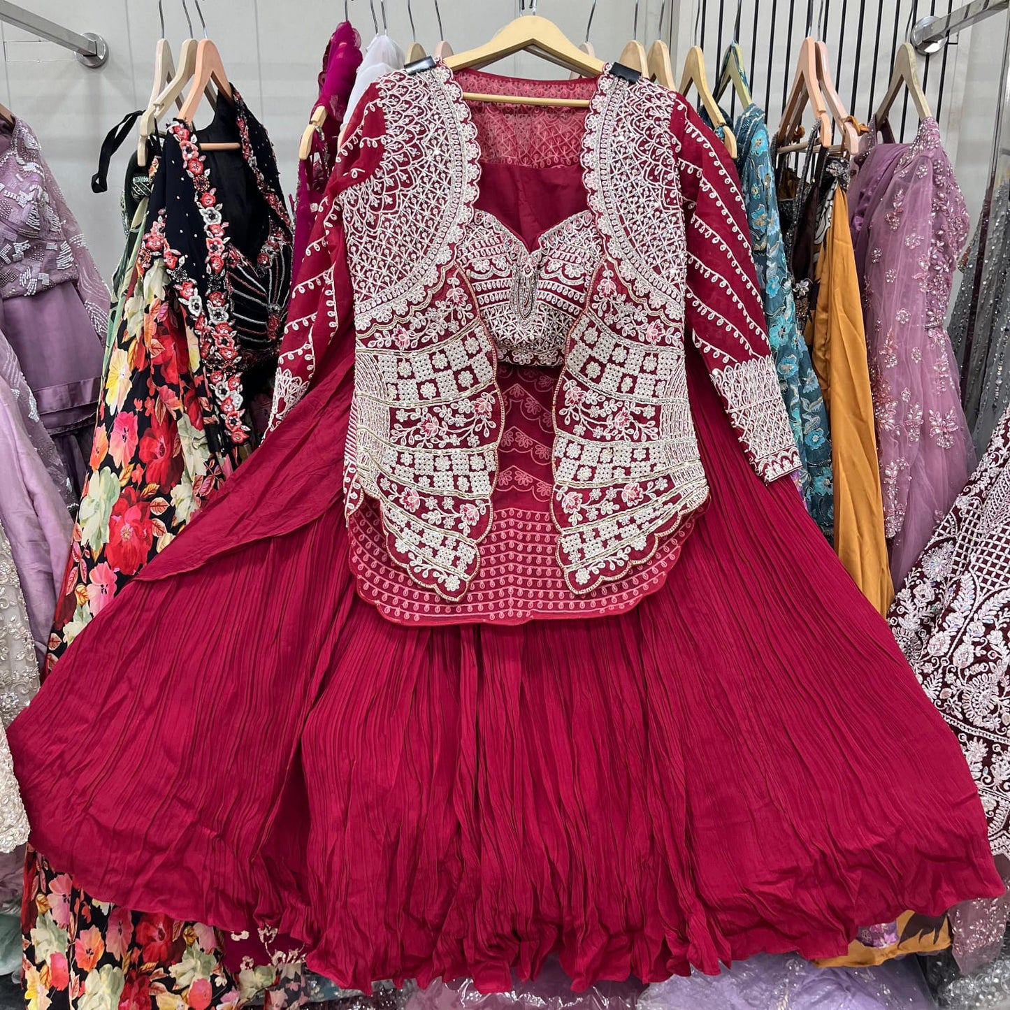 Hot Pink Crop Top Lehenga