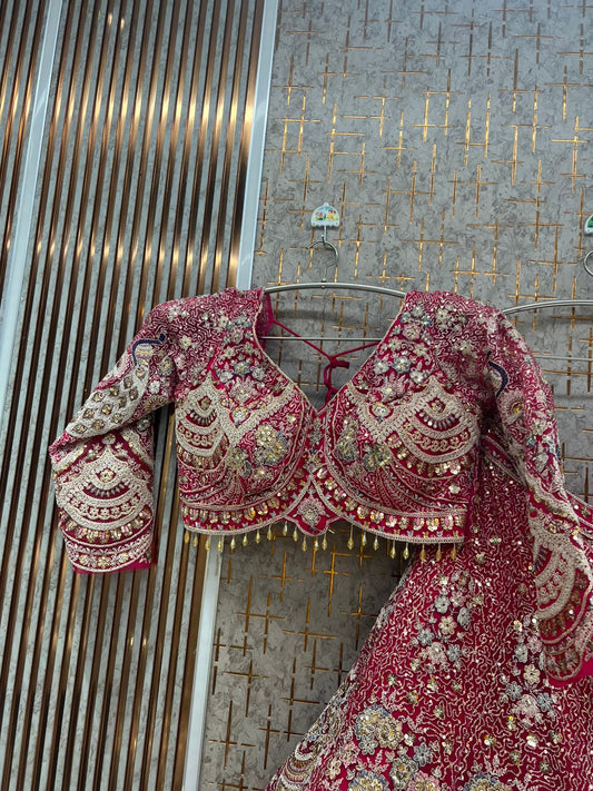 Hot Pink peacock Crop top Lehenga