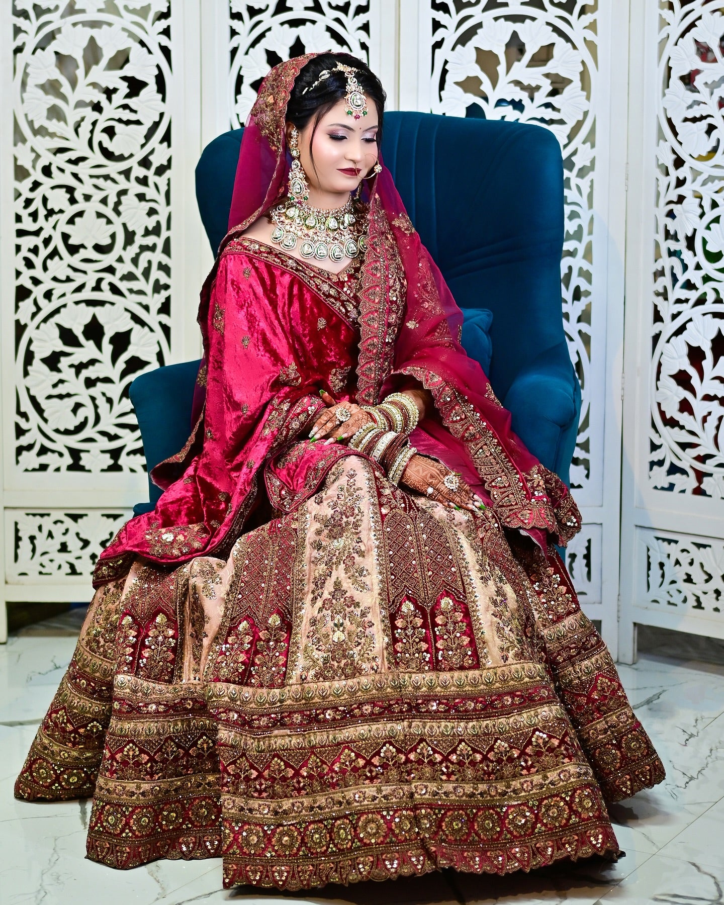 Glamorous dark pink maroon heavy bridal lehenga happy customer)