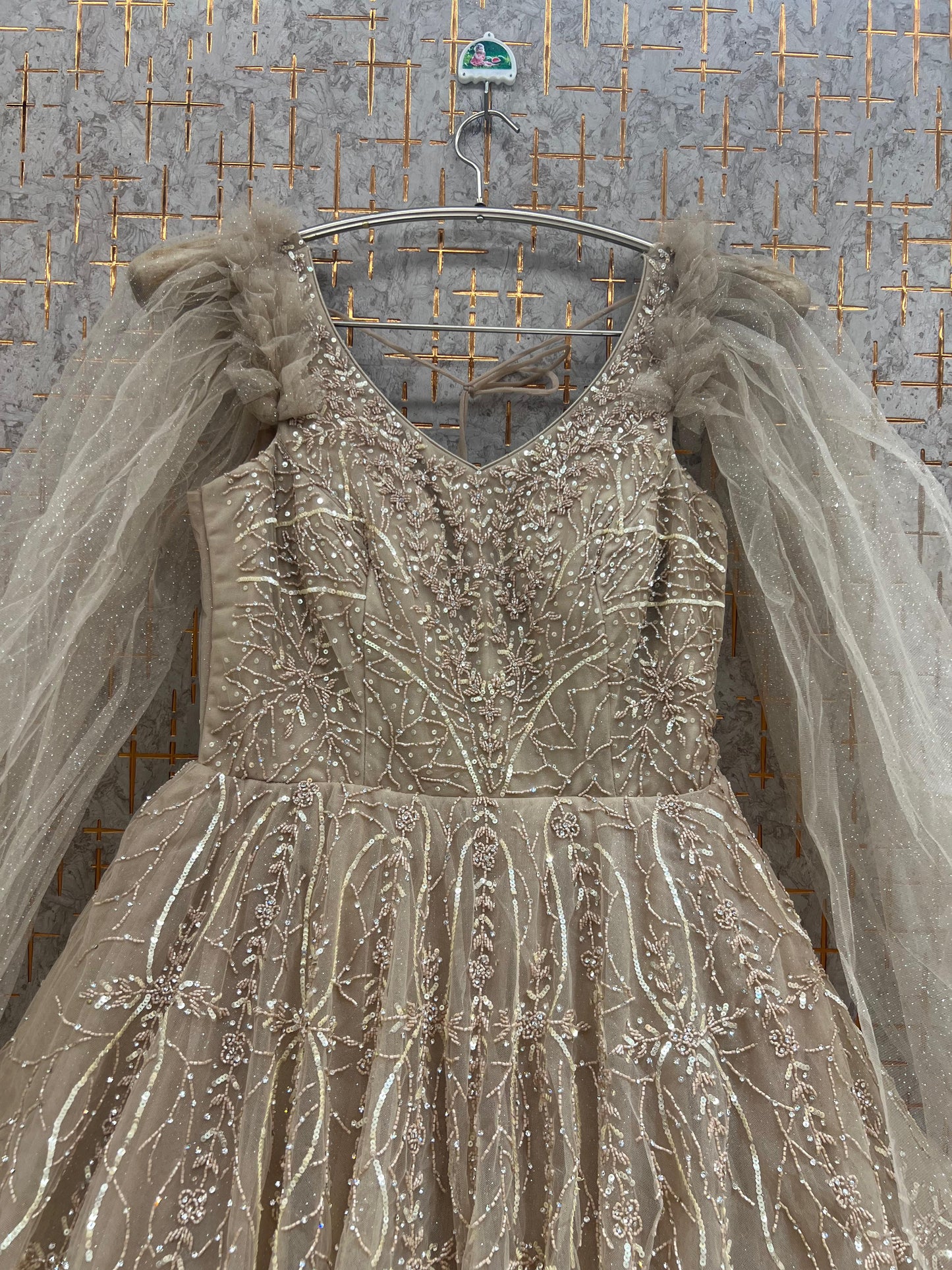 Silver Grey Blue Heavy Handwork Gown