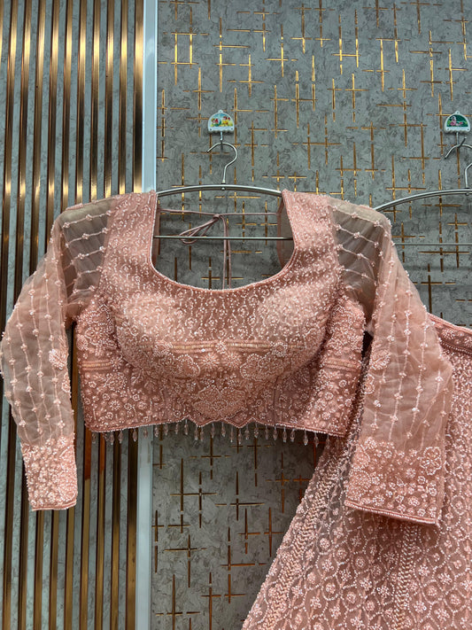 Pink Floral Crop Top Lehenga