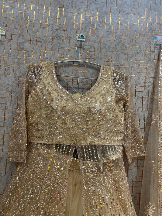 Beige Golden Farshi garara muslim Bride Long Indo Dress