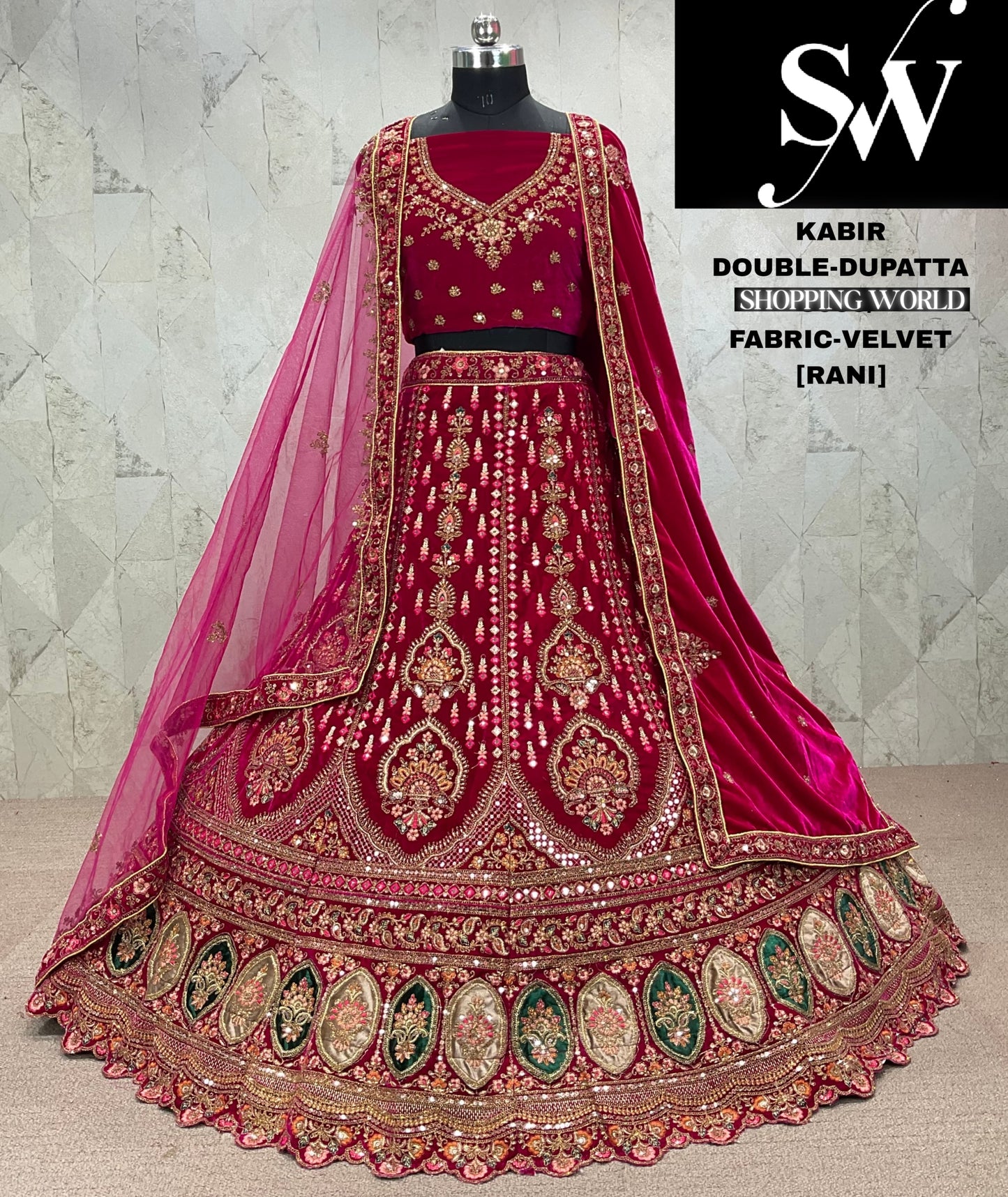 Gorgeous rani pink Velvet bridal Lehenga