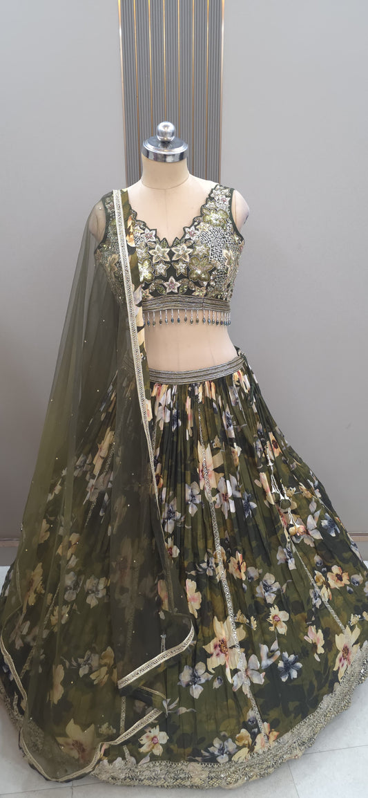 Blue Crop Top Lehenga