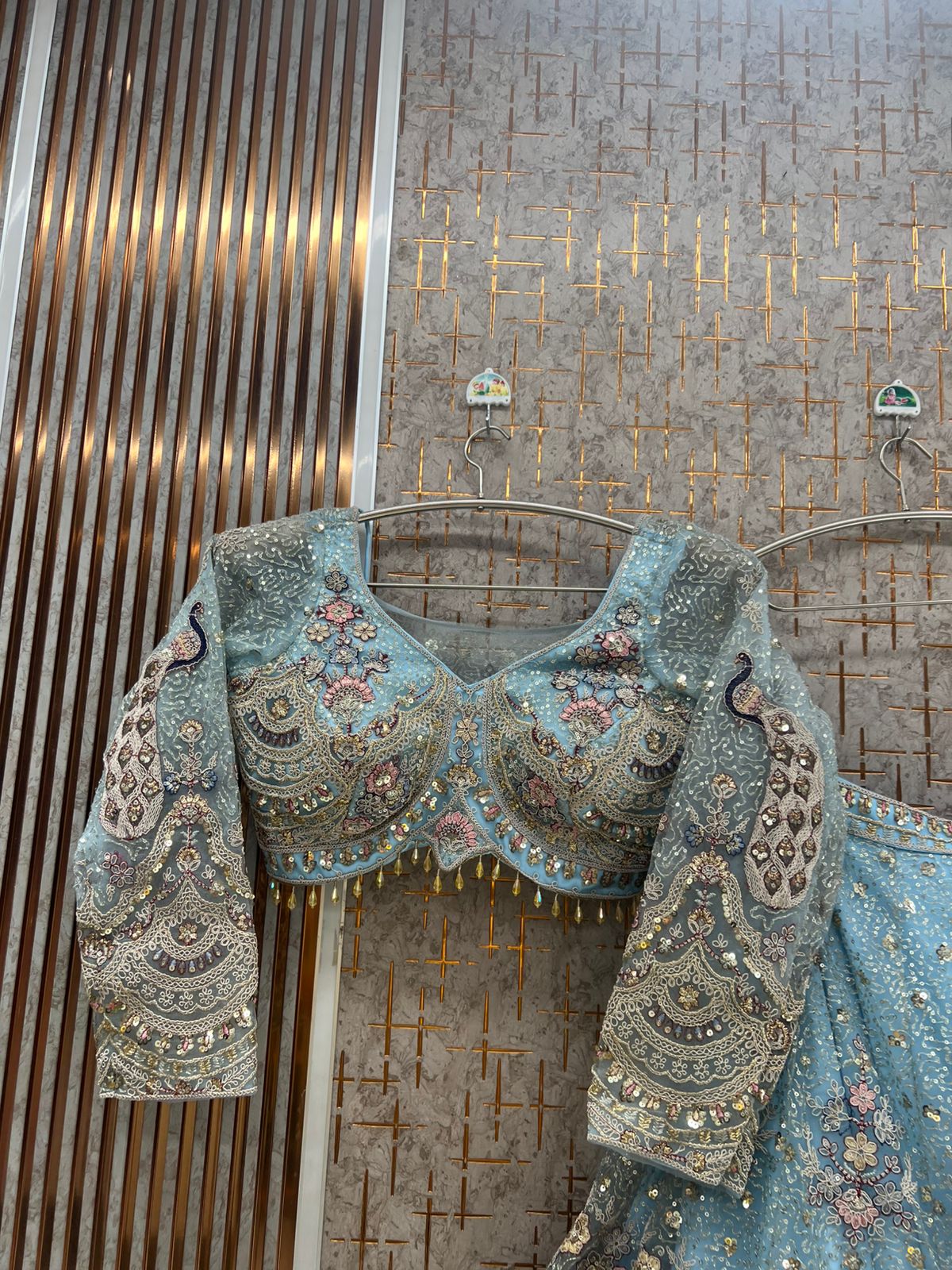 Light Sky Blue peacock Crop top Lehenga