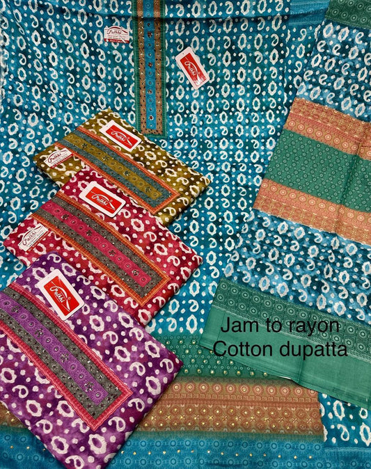 Charming blue pink mustard unstitched salwar suit dress material (free size)