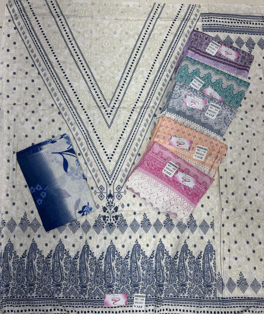 Awesome white light peach unstitched salwar suit dress material (free size)