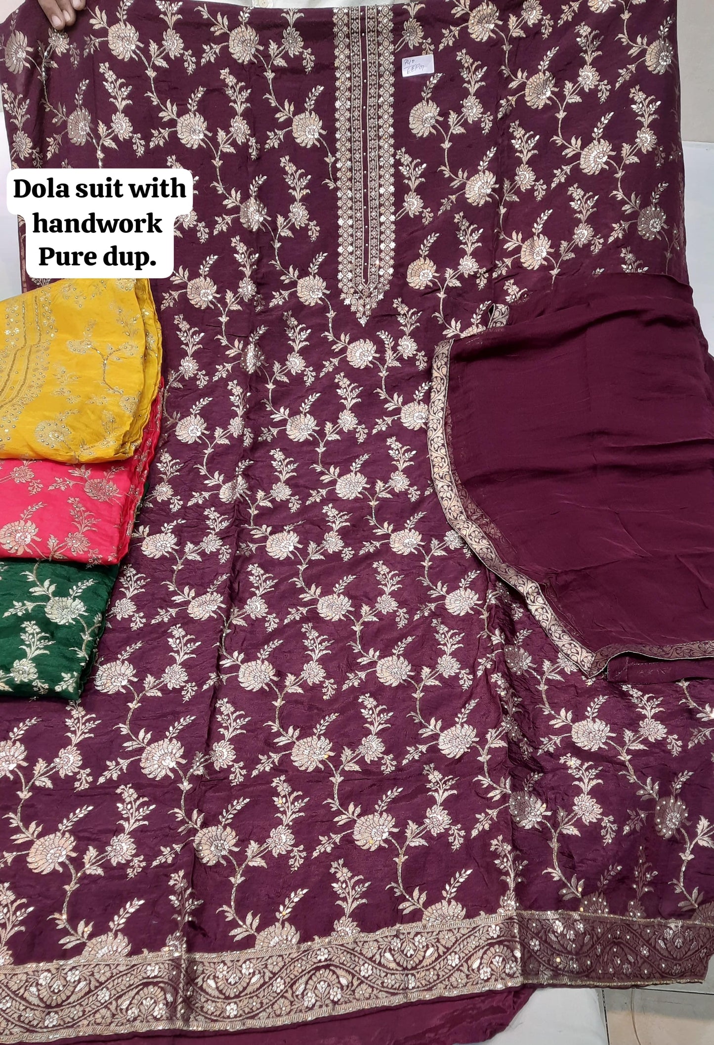 Material de vestido de traje Salwar sin coser de color vino granate majestuoso (talla única)