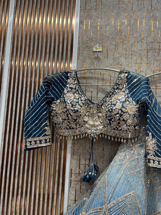 Fantastic Blue Light Blue Double Shade crop Top Lehenga