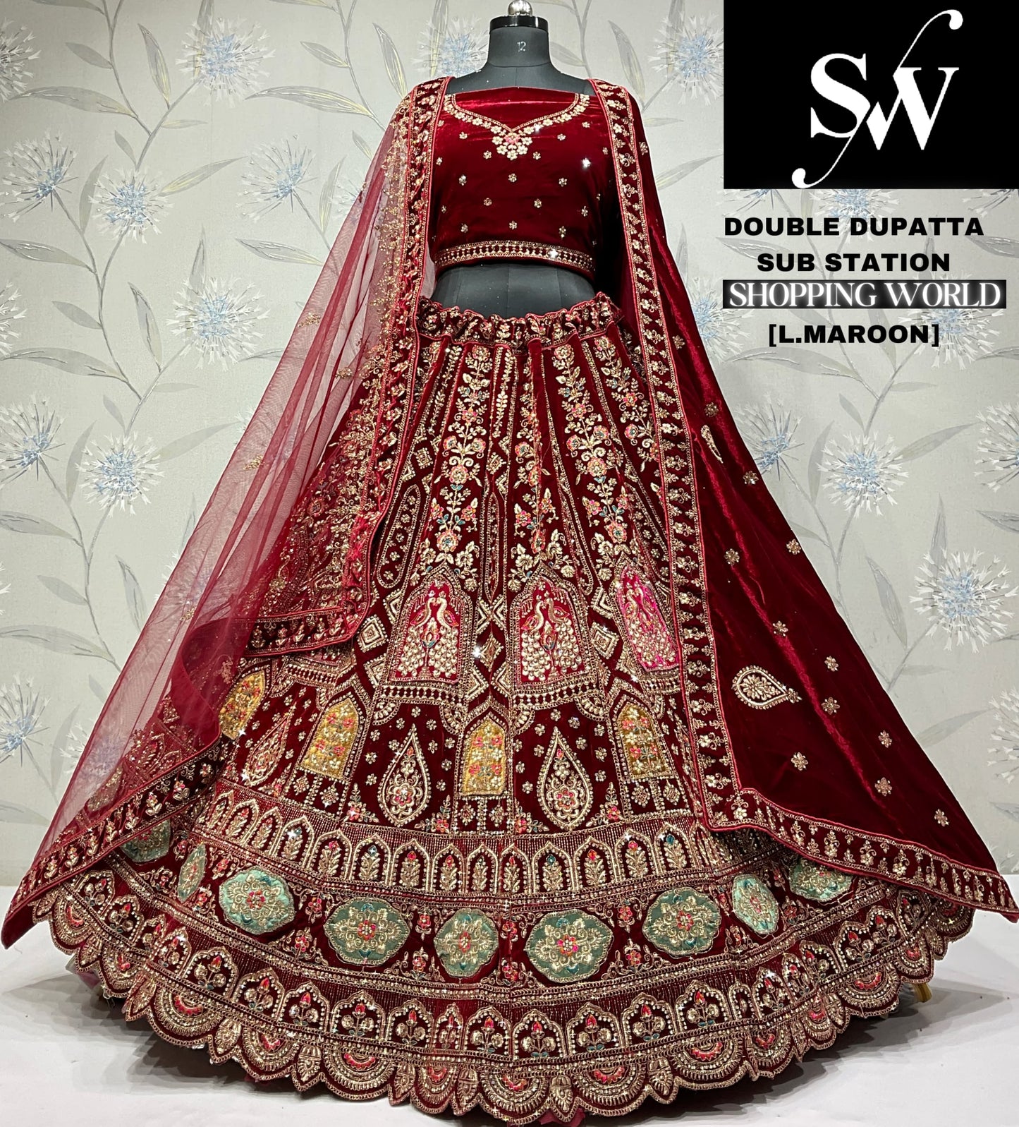 Awesome rani pink doli barat Velvet bridal Lehenga