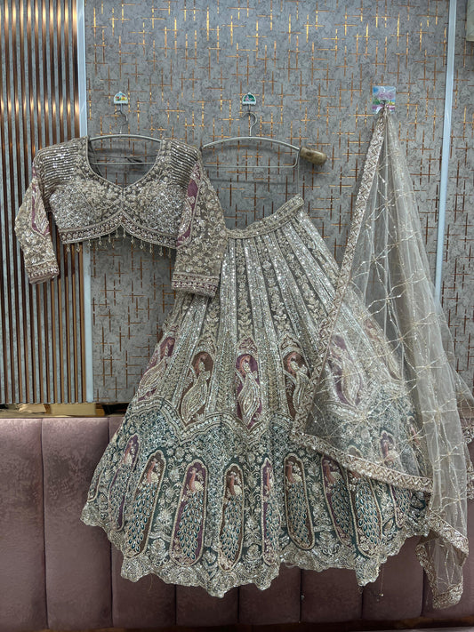 Double shade golden green Peacock Crop Top Lehenga - Shopping World