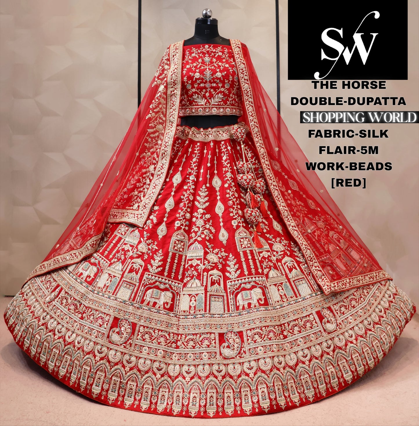 Maroon silk double dupatta bridal Lehenga