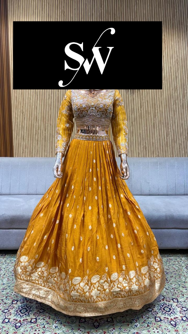 Mustard Crop Top Lehenga