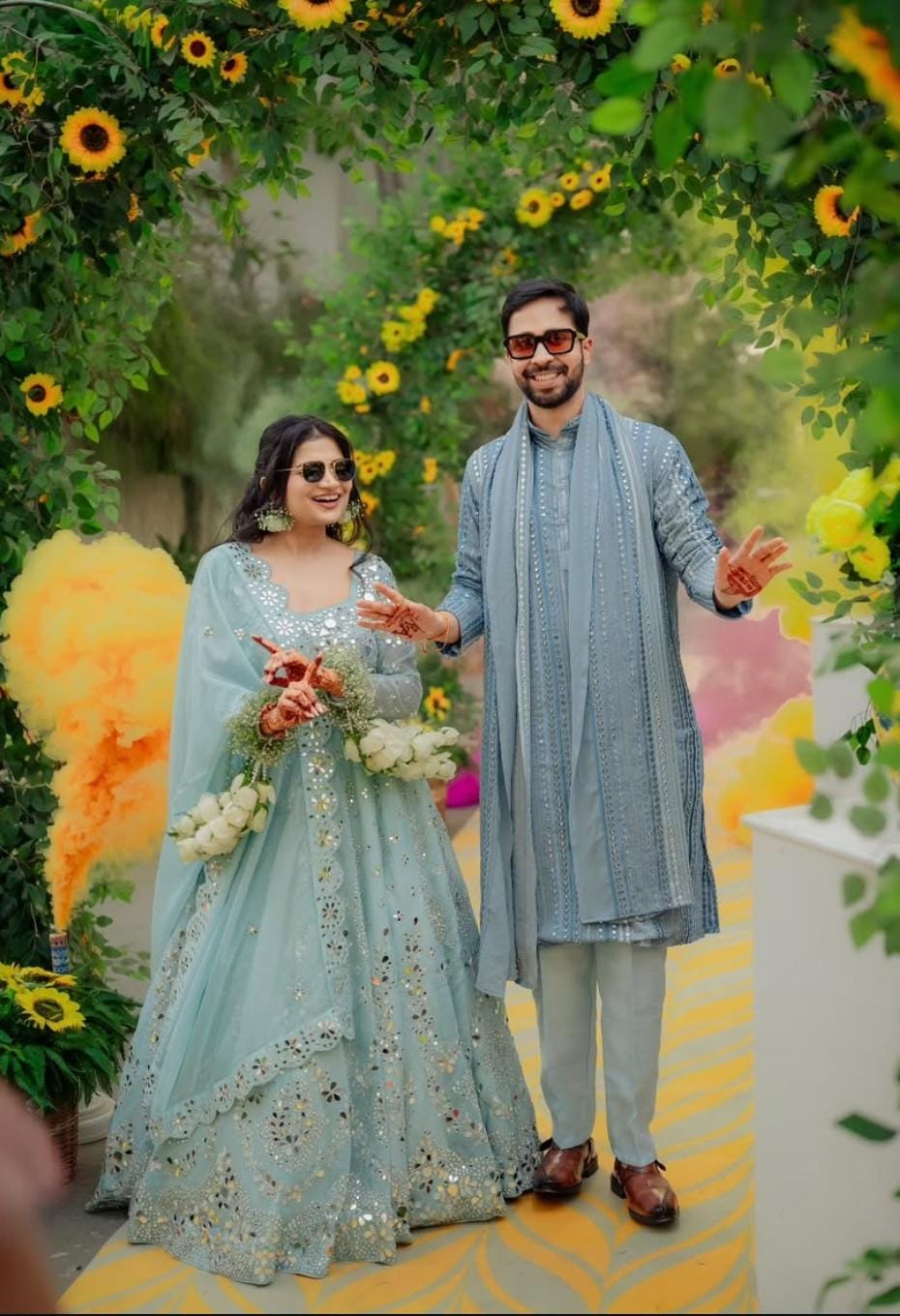 Golden peach Mirror handwork Work Lehenga
