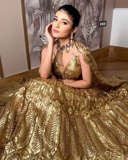 Fabulous peacock golden crop top Lehenga happy customer