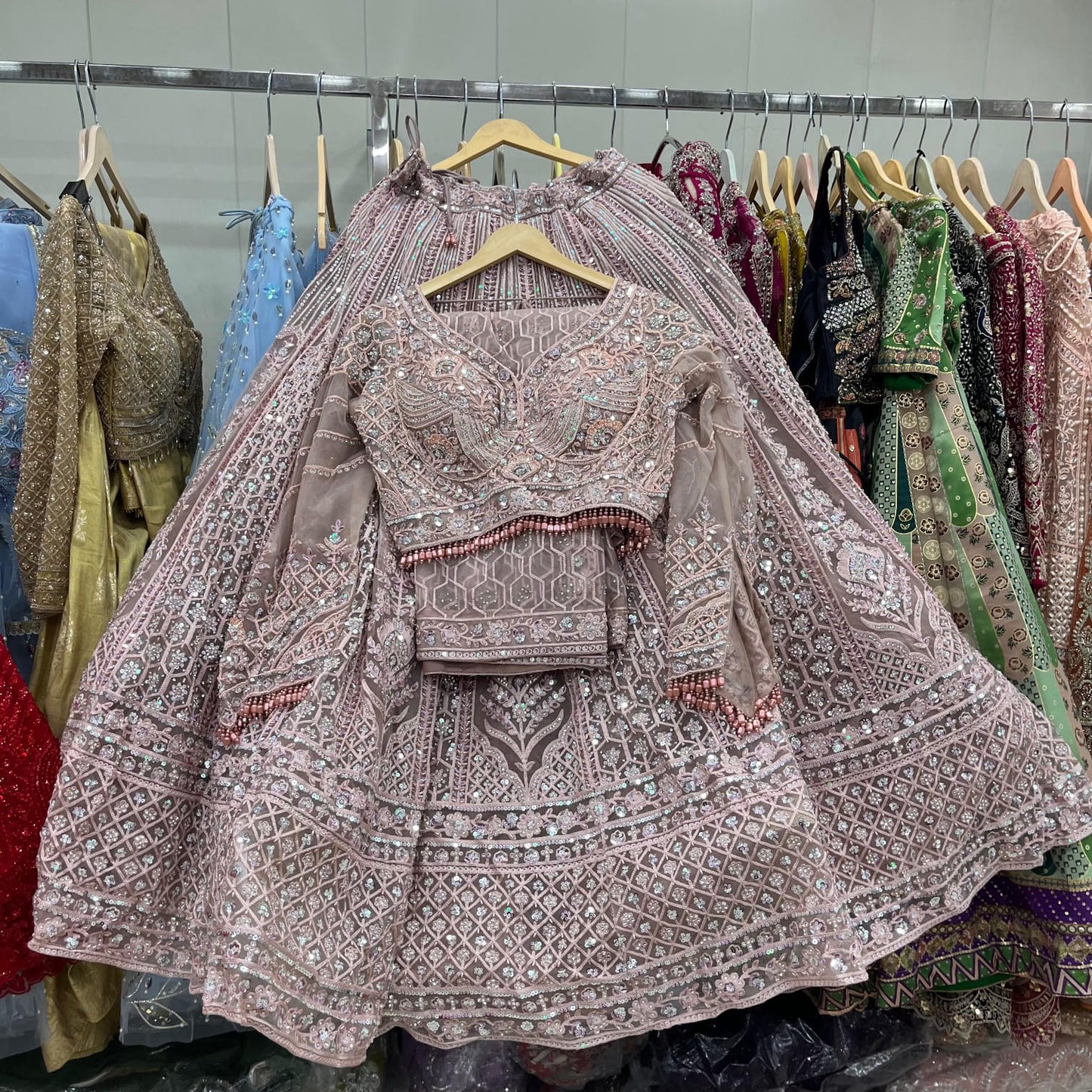 Beige Crop Top Lehenga