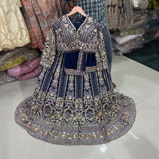 Blue Crop Top Lehenga