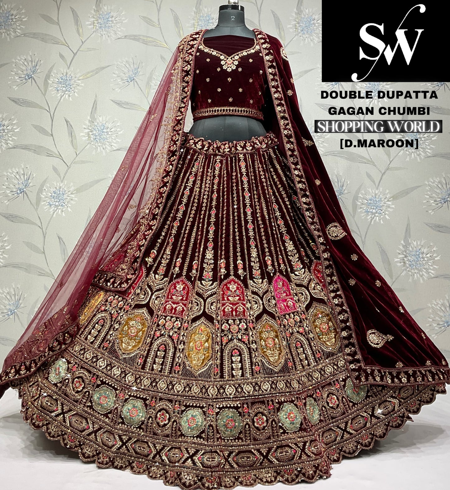Fantastic rani pink Velvet bridal Lehenga