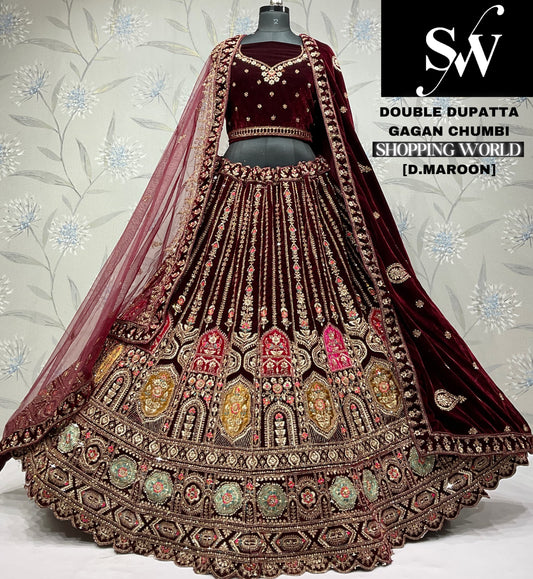Awesome maroon Velvet bridal Lehenga