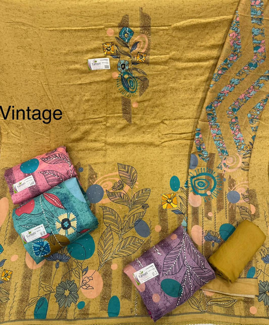 Pleasing yellow haldi mehendi salwar suit dress material(free size)