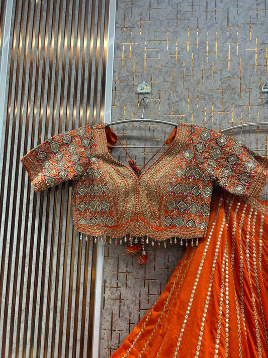 Rust Orange Crop top Lehenga