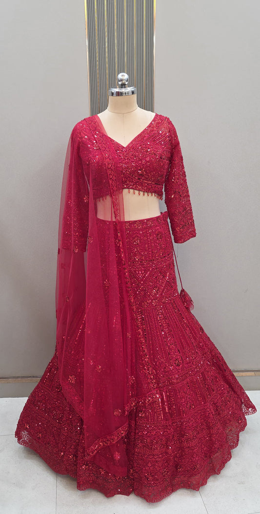 Pretty Purple Fish Cut crop top Lehenga