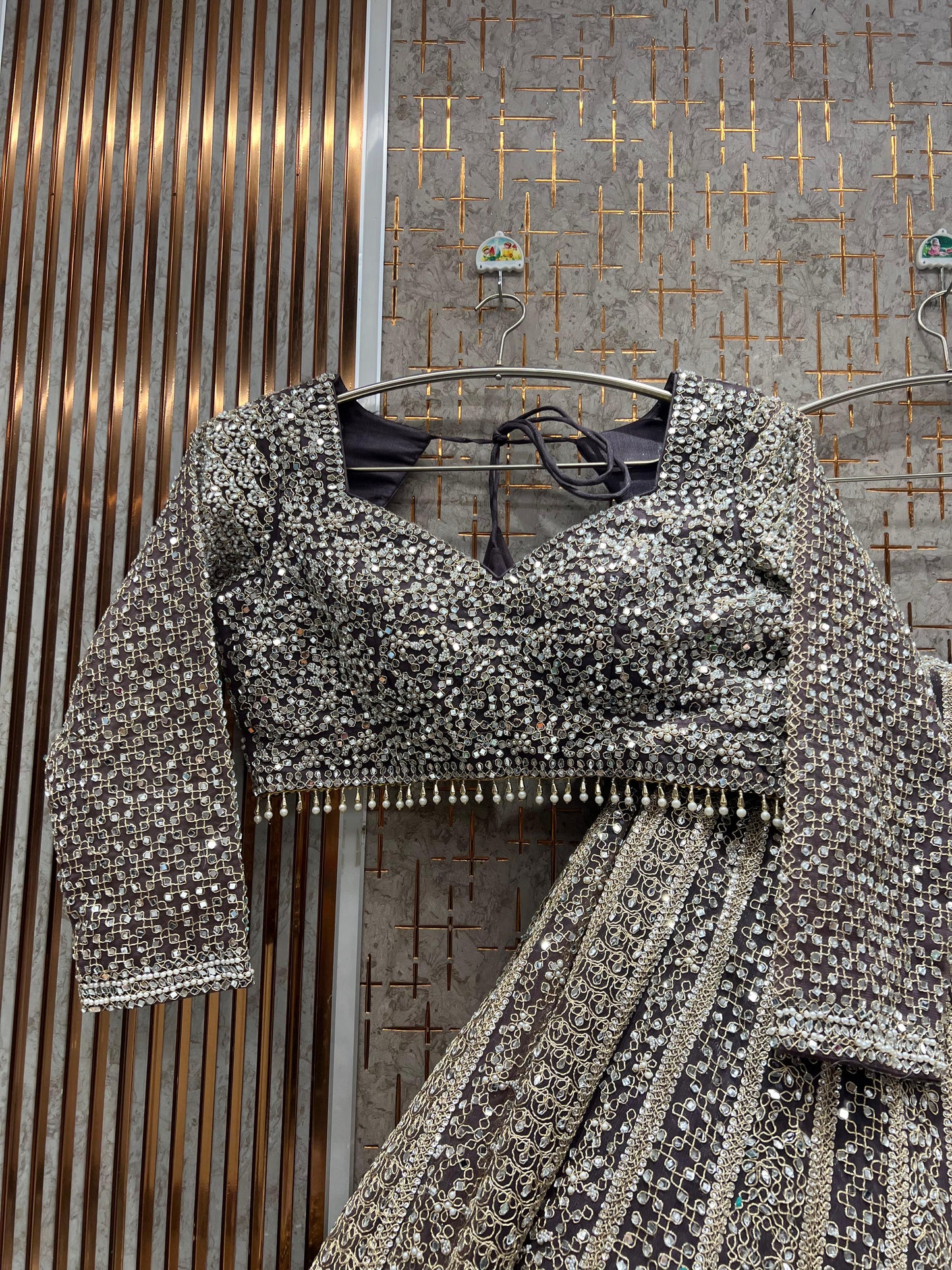 Pretty Mirror work orange Crop Top Lehenga