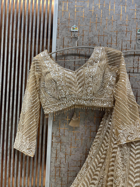 Golden On Golden Monotone Crop Top Lehenga