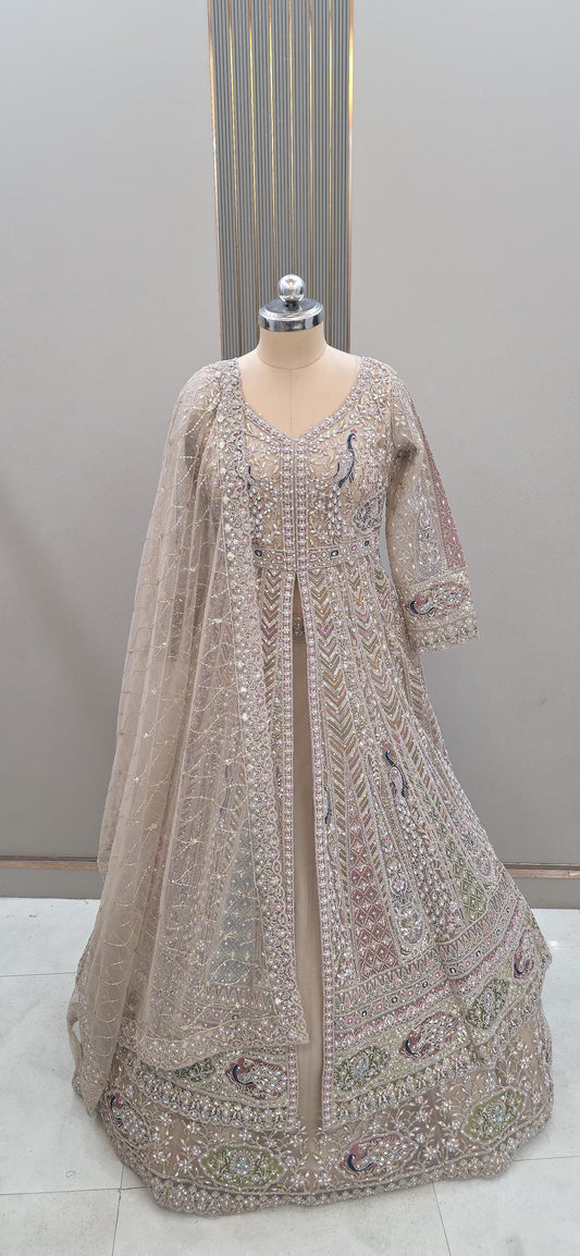 Pleasing pink peacock peplum long Dress Farshi Gaharara Dress Special