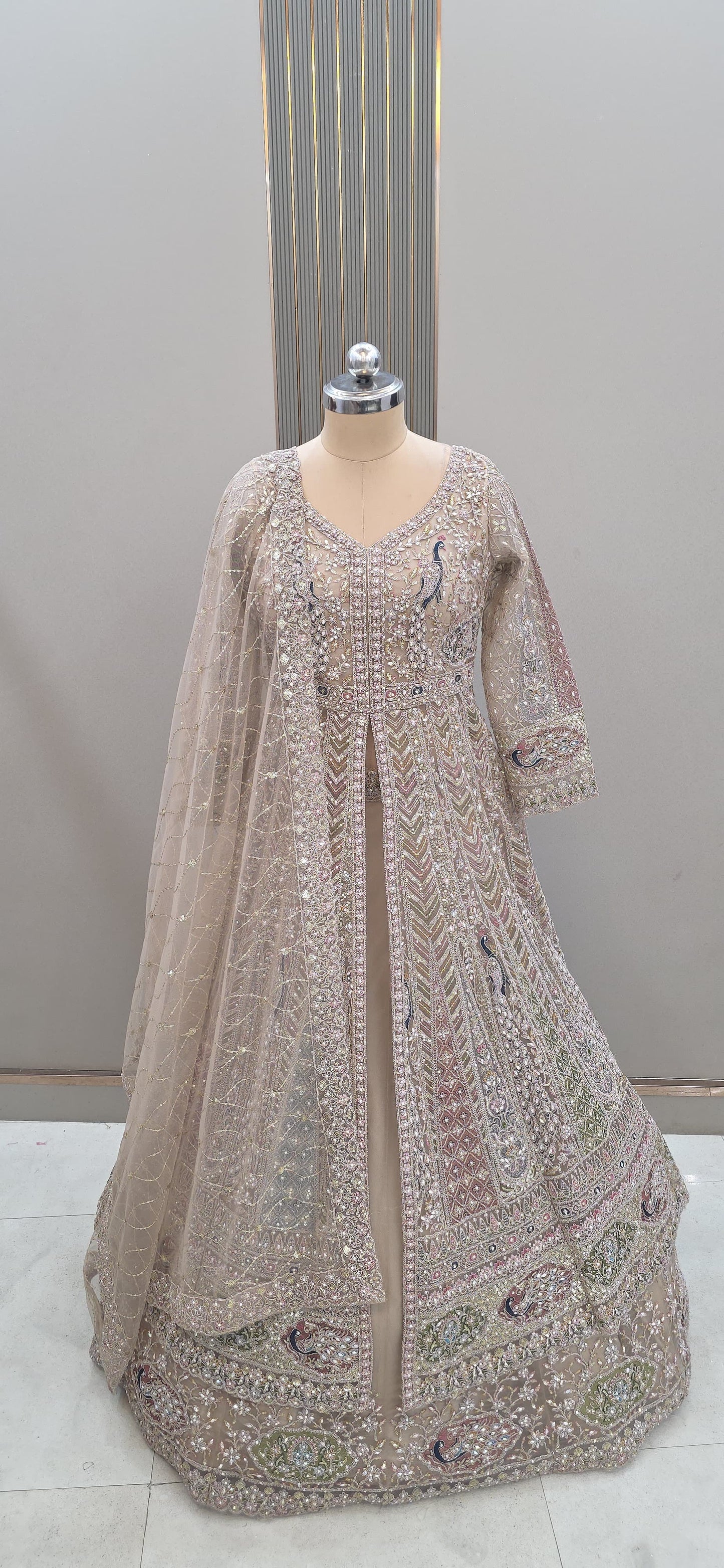 Pleasing pink peacock peplum long Dress Farshi Gaharara Dress Special