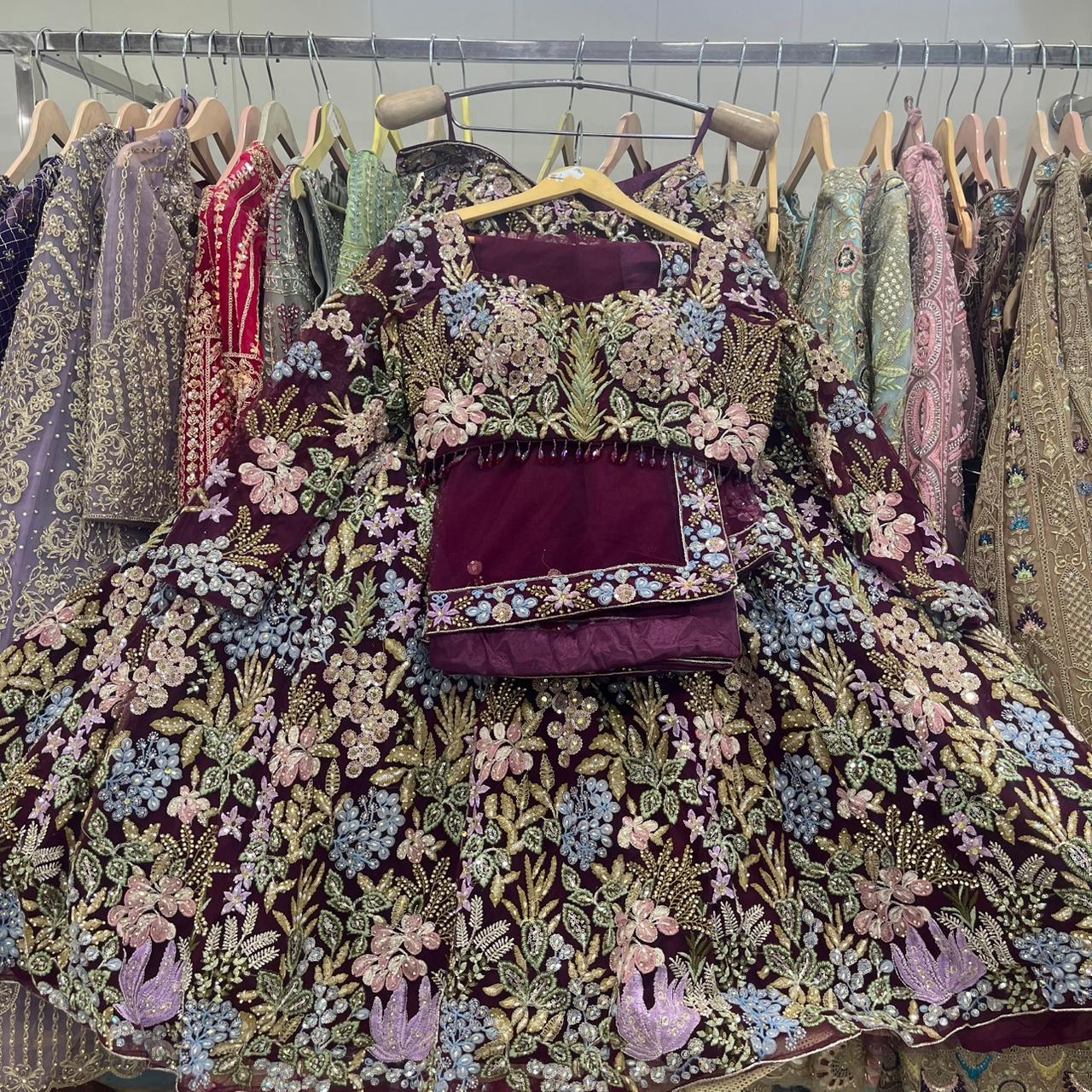 Purple Heavy Crop Top Lehenga