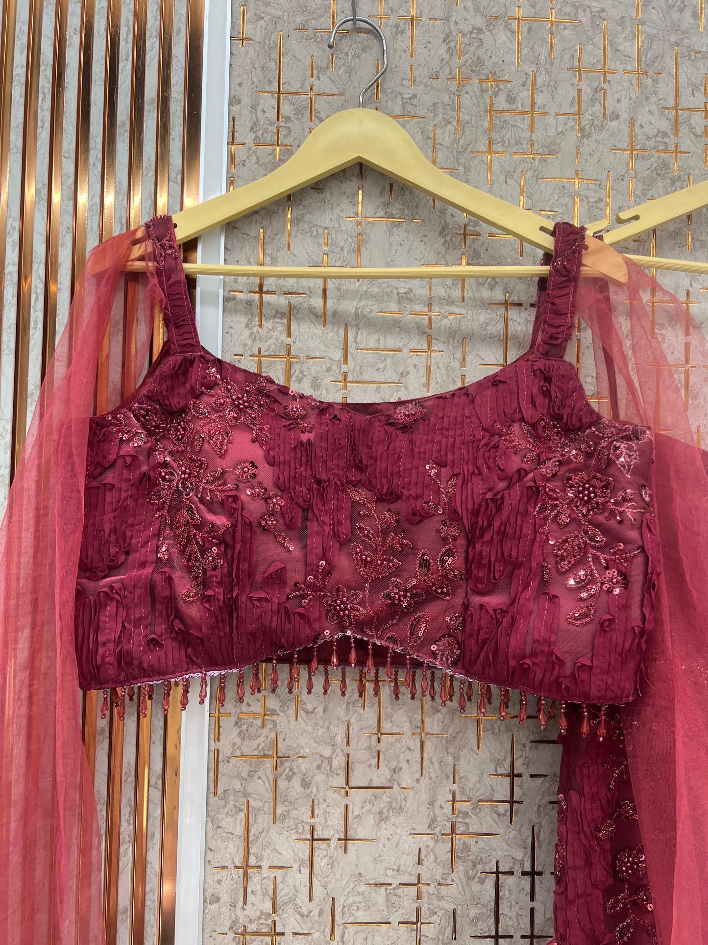 Maroon Red Crop Top Lehenga - Shopping World