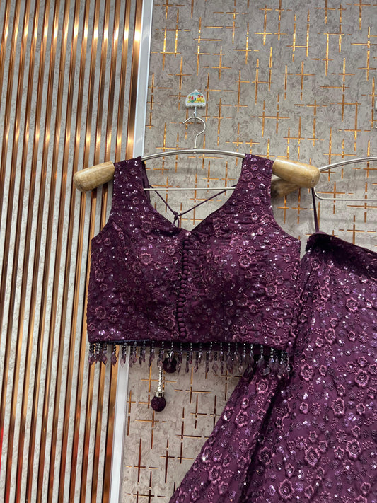 Charming Purple on purple Monotone Crop Top Lehenga