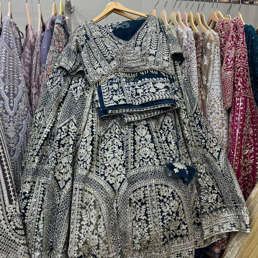 White Grey Crop Top Lehenga