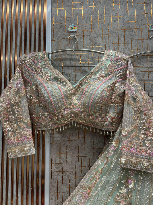 Pista green Ready to wear Crop top Lehenga