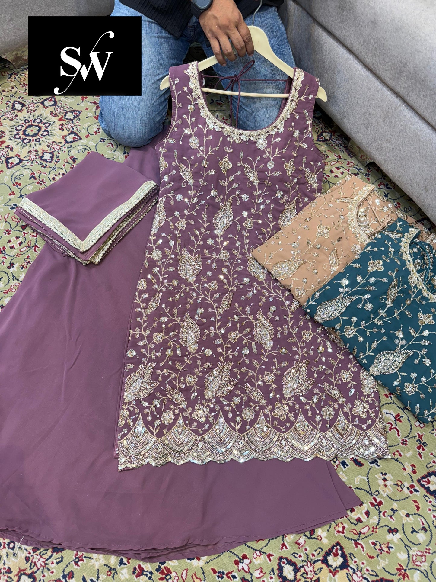 Fabulous Baby pink Shrug suit dress material