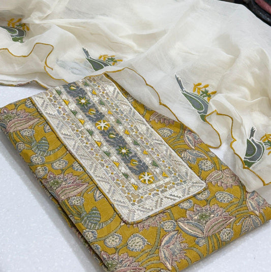 Beautiful mustard suit dress material (free size)