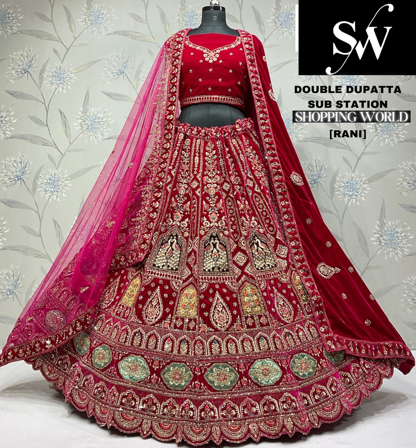Fantastic light maroon Velvet bridal Lehenga