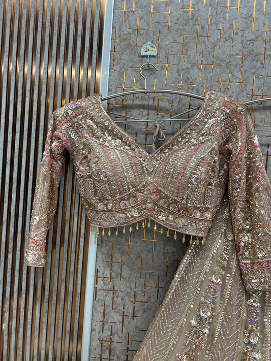 Beige golden Crop Top Lehenga