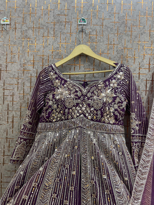 Purple Farshi garara muslim Bride Long Indo Dress