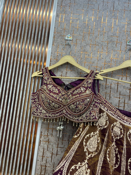 Purple Banarasi Crop top Lehenga