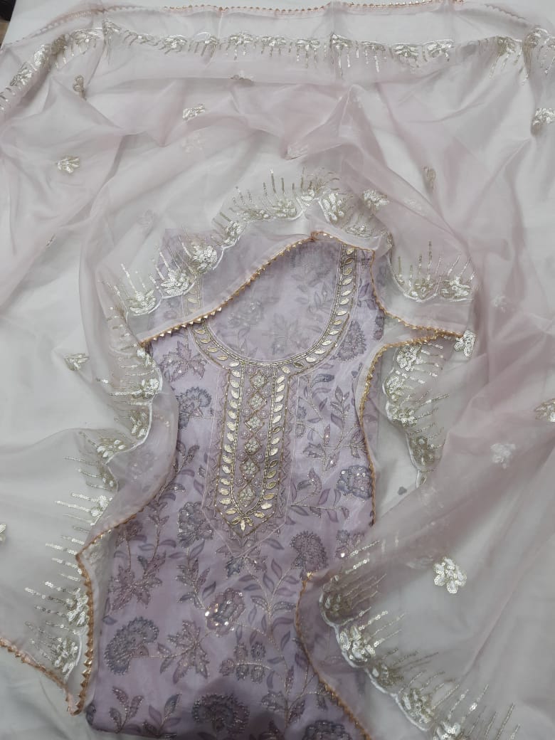 Tremendous golden pink unstitched salwar suit dress material (free size)