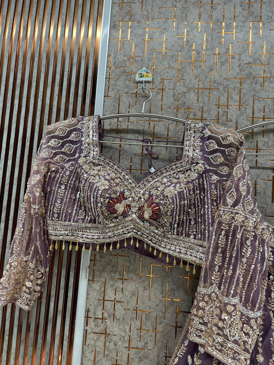 Lavender Peacock Crop Top Lehenga